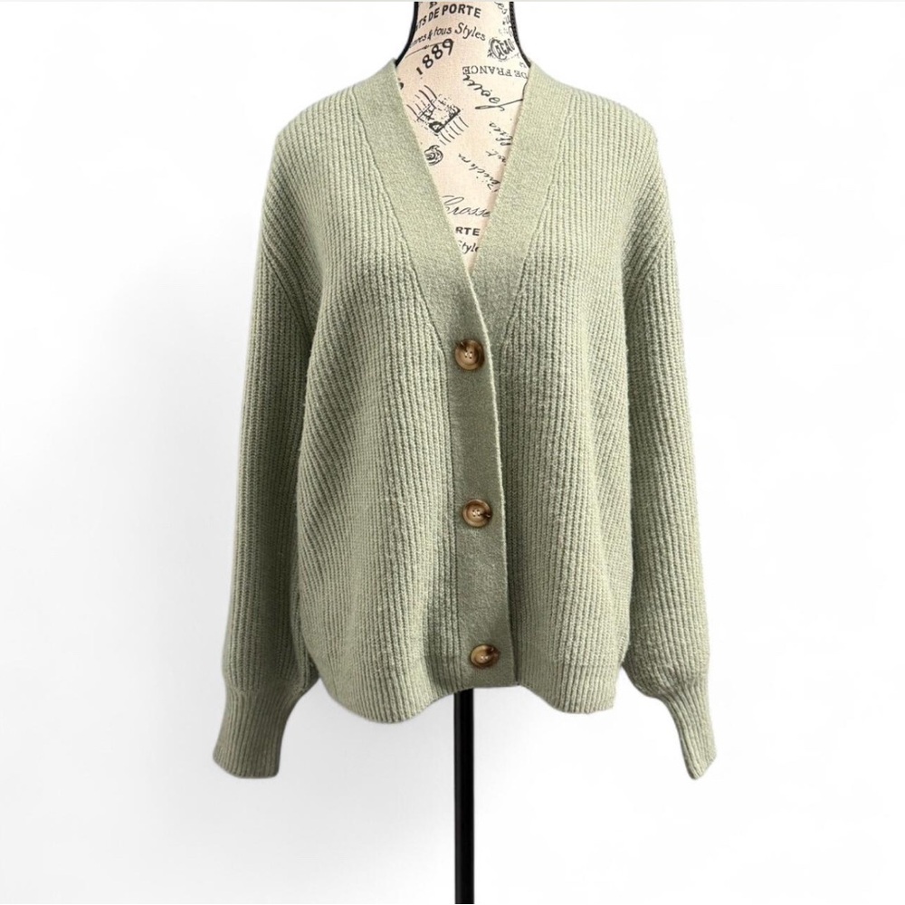 Altar'd State Green Cardigan with Relaxed Fit and Plush Knit